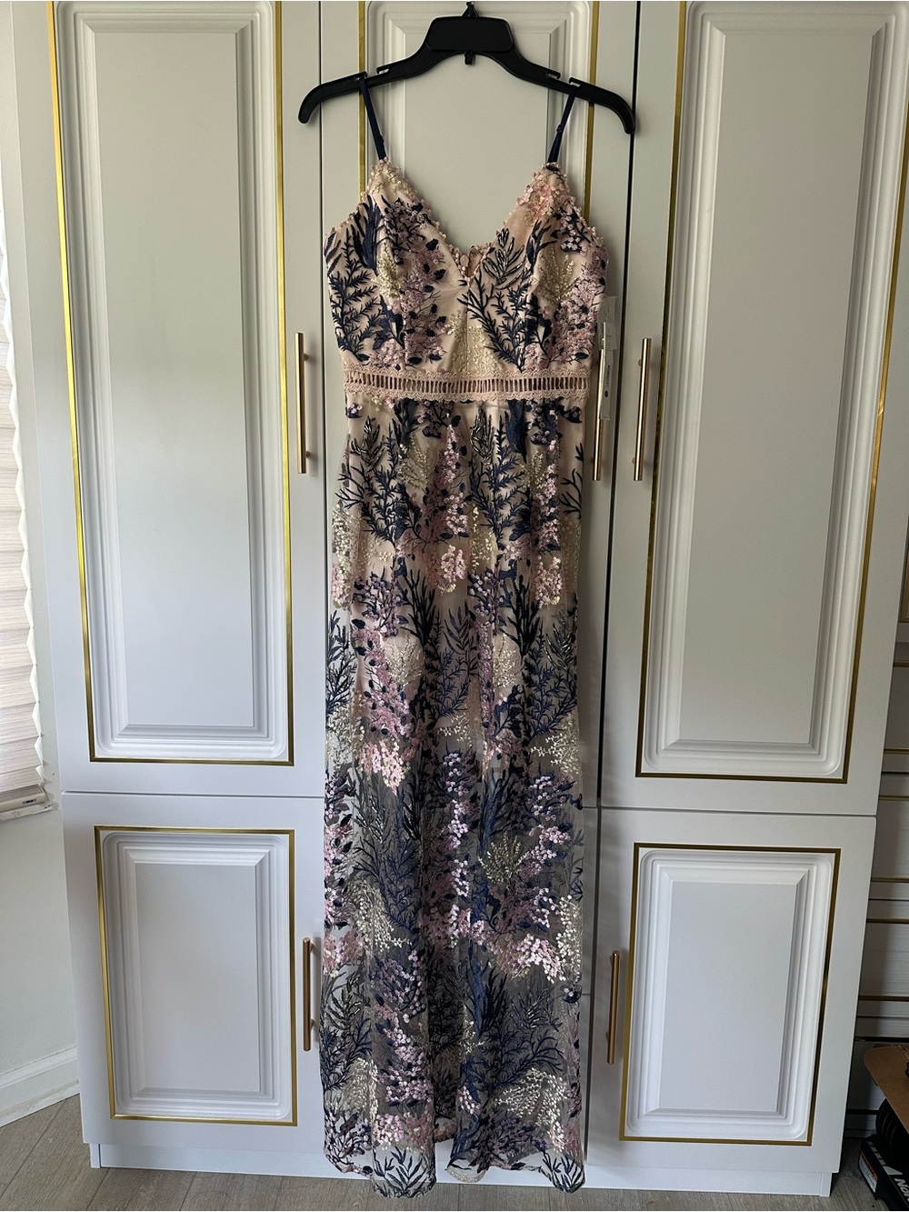 Aqua x Maddie and Tae Navy and Blush Embroidered Floral Dress
